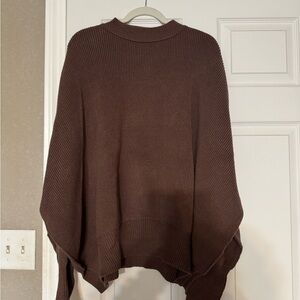 Free People Brown Crew Neck Sweater with Billowy Sleeves